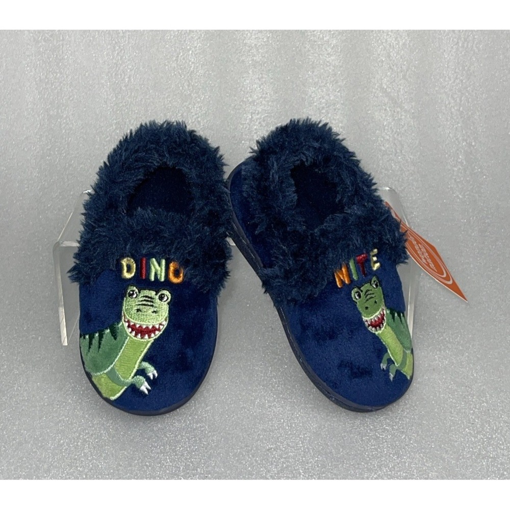 WONDER NATION DINO NITE‎ DINOSAUR TODDLER BOYS FUZZY SLIPPERS SHOES SIZE 5-6 NEW